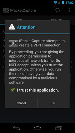 tPacketCapture VpnService Dialog