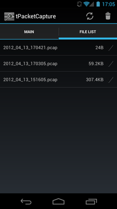 tPacketCapture files list