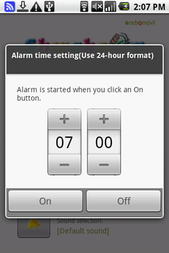 Alarm time setting dialog