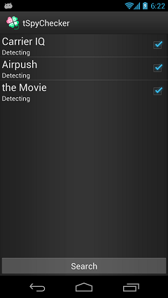 Screen of selecting detect app