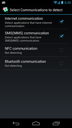 Select Communications to detect screen